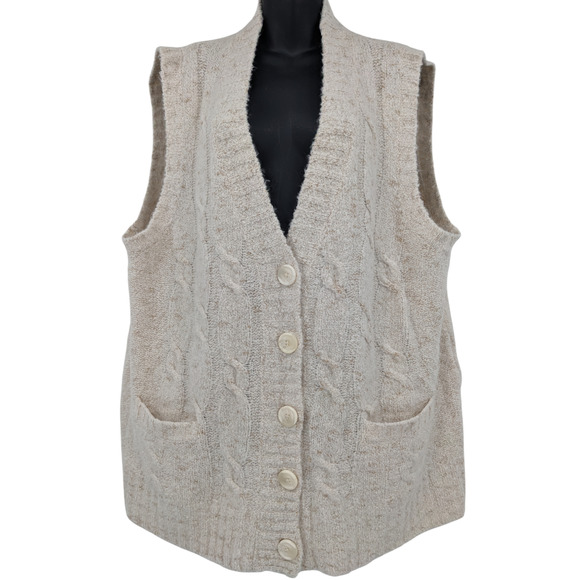 Soft Luxe Cream NWT LL BEAN Sweater Vest Cardigan Cable Knit Wool Blend Size 3X - Picture 1 of 6